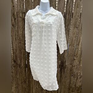 🍄Chic Style White Textured Double Layer A Line Dress 3/4 Sleeves Size M (AA1)